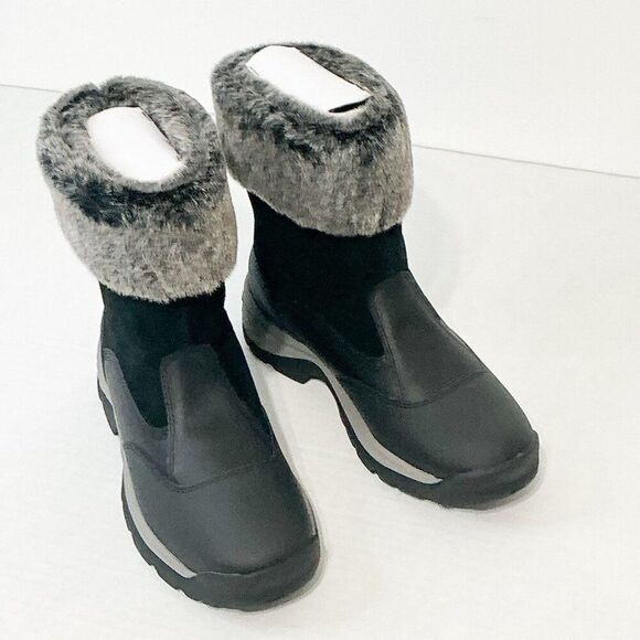 Timberland NWB Sz 8 Jet Black White Ledge Mid PrimaLoft Pull-On Snow Boots - Picture 1 of 14